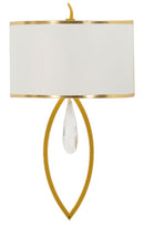 Lampada da Muro Vienna 16x15x50 cm in Ferro e Tessuto Oro e Bianco      