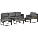 Set Salotto da Giardino Divano Angolare Poltrona e Tavolino in Rattan PE Grigio