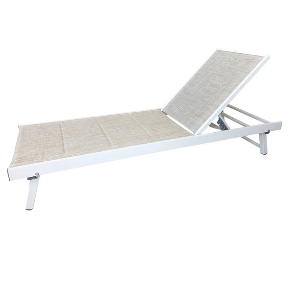 Lettino Prendisole da Giardino Reclinabile Tenerife 188x63,5x73/30,5 cm in Alluminio e Textilene Bianco e Melange sconto