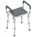 Sgabello per Doccia Regolabile 52x45x57-69 cm con Braccioli e Fori di Drenaggio in Alluminio Grigio      