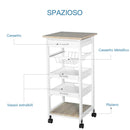 Carrello da Cucina 37x37x82 cm 3 Ripiani 1 Cesta in Legno  Bianco