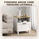 Comodino Moderno 45x38x50 cm con Cassetto e Ripiano in Legno Bianco e color Legno      
