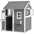Casetta per Bambini 3-8 Anni con 6 Finestre e Fioriera 104,5x110x137 cm in Legno di Abete Grigia