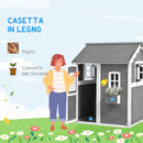 Casetta per Bambini 3-8 Anni con 6 Finestre e Fioriera 104,5x110x137 cm in Legno di Abete Grigia
