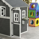 Casetta per Bambini 3-8 Anni con 6 Finestre e Fioriera 104,5x110x137 cm in Legno di Abete Grigia