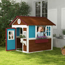 Casetta per Bambini 3-8 Anni 114x126,4x135 cm con Tetto Inclinabile Vasi e Fioriere in Legno di Abete