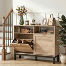 Scarpiera Salvaspazio Slim 120x29x80 cm con 2 Ante a Ribalta e Ripiani Regolabili Rimovibili per 8 Paia in MDF Noce      