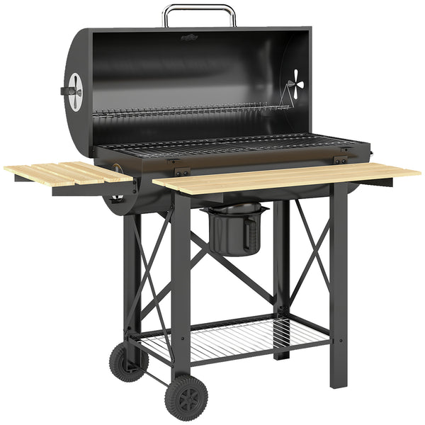 online Barbecue a Carbone 109x71x98 cm con Griglia Mobile Ripiani Pieghevoli e Termometro in Acciaio e Legno Nero