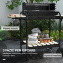 Barbecue a Carbonella 3 Ripiani e Vassoio 103x47x95 cm in Metallo Legno Nera