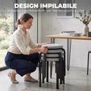 Set di 4 Sgabelli Impilabili Moderni Ø40x45 cm con Cuscino Tondi in Tessuto Effetto Lino Grigio      