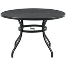 Tavolo da Giardino Rotondo per 4 Persone Ø115x72cm con Foro per Ombrellone e Doghe in Metallo Nero