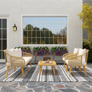 Set da Giardino 4 Pezzi con Divano 2 Poltrone e Tavolino Basso in Rattan Bianco Crema    