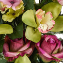 Set 2 Bouquet Artificiale Frontale di Rose e Cymbidium Altezza 53 cm Marrone/Ciliegia/Bordeaux
