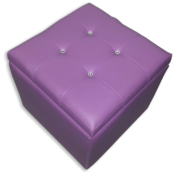 Cubo Pouf Contenitore in Similpelle e Cristalli Renier Lilla acquista
