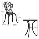 Set 3 Pezzi da Giardino con 2 Sedie e Tavolino in Vetro con Foro per Ombrellone in Alluminio Nero      
