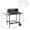Barbecue a Carbonella 3 Ripiani e Vassoio 103x47x95 cm in Metallo Legno Nera