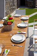 Tavolo da Giardino Allungabile 150-210x90x74 cm in Alluminio Bianco Piano in Teak