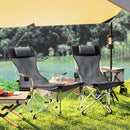 Set 2 Sedie da Campeggio 82x50-100x88 cm Pieghevoli con Poggiapiedi e Portabicchieri in Tessuto Oxford Grigio      