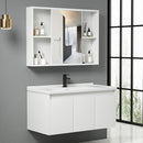Set Composizione Bagno Pensile Sospeso 90 cm con Specchio Mobile Lavabo e Rubinetto Bianco      