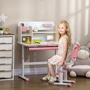 Set Scrivania e Sedia per Bambini da 3 Anni Regolabile Tavolo Inclinabile a 60° con Cassetto e Ripiani in PP e Acciaio Rosa      