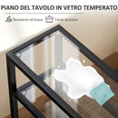 Tavolino da Salotto 40x18x62 cm Design Compatto 3 Ripiani in Vetro e Acciaio Nero 