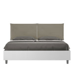 Letto Matrimoniale con Alzata Comoda Struttura Bianco Frassico con Cuscini in Similpelle Appia Cappuccino Varie Misure
