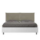 Letto Matrimoniale con Alzata Comoda Struttura Bianco Frassico con Cuscini in Similpelle Appia Cappuccino Varie Misure