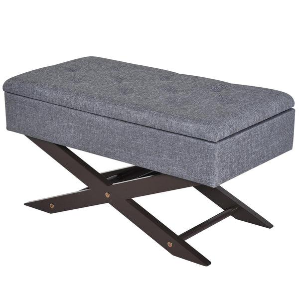 acquista Cassapanca Pouf Contenitore Imbottito Grigio 80x40x42 cm