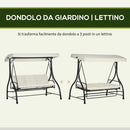 Dondolo Letto da Giardino 3 Posti con Tettuccio Regolabile 195x117x175 cm in Acciaio e Poliestere Crema e Nero