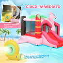 Castello Gonfiabile per Bambini 255x230x196 cm con Scivolo Trampolino Vasca di Palline e Canestro Basket Rosa      