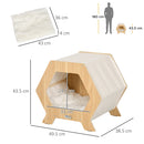 Cuccia per Gatti 49,5x38,5x43,5 cm in Legno e Tessuto con Cuscino in Peluche Quercia e Bianco