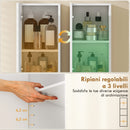 Mobile da Bagno 30x24x140 cm a 2 Ante con Spazio Aperto e Ripiani Regolabili in Legno Bianco      
