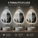 Specchio a Goccia 60x70 cm LED a 3 Colori Dimmerabile Accensione Touch      