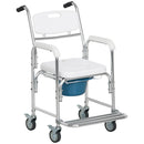 Sedia WC per Anziani e Disabili con Ruote con Secchio Rimovibile in Alluminio Bianco 