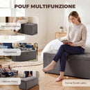 Cassapanca Contenitore 137x41x42 cm Capienza 140L con Seduta Ampia Imbottita Capacità 240kg in Velluto Grigio      