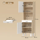 Credenza da Cucina 55x40x175 cm con Ripiani Aperti 2 Armadietti e Cassetto in Legno e Metallo Bianco e Legno      