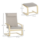 Poltrona Relax con Pouf 67x69x100 cm Cuscino Poggiatesta in Tessuto Effetto Lino Grigio