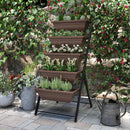 Portapiante Verticale a 5 Livelli 55x63x120 cm con 5 Vasi con Fori di Drenaggio in Acciaio e PE Marrone      