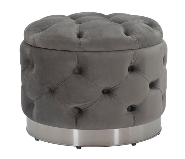 sconto Puff Contenitore Rich Grigio Ø55x42 cm in Legno Spugna Poliestere e Acciaio Grigio