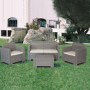 Set Salotto da Giardino Divano 2 Poltrone e Tavolino con Cuscini in Plastica Tortora