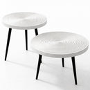 Set 2 Tavolini da Caffè Rotondi Ø60 cm e Ø50 cm Design Industrial in MDF e Metallo Bianco      
