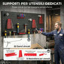 Set 4 Pannelli Porta Attrezzi da Parete 60x40x2 cm con 12 Supporti e 22 Ganci in Acciaio Nero e Rosso      