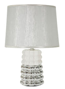 Lampada da Tavolo Lace Ø23x33 cm in Ceramica e Ferro e Tessuto Bianco e Argento      
