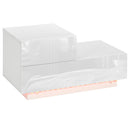 Comodino con 16 Luci LED RGB 70x37x38 cm 2 Cassetti con Telecomando in Truciolato Bianco
