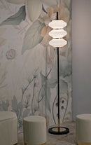 Lampada da Terra Vintage Ø30x168 cm in Ferro e Vetro Oro e Nero e Bianco      