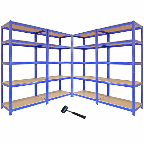 Set 4 Scaffali 5 Ripiani ad Incastro 90x50x180 cm e Martello Piani in MDF Struttura in Acciaio Blu online