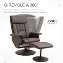 Poltrona Relax Reclinabile 80x69x110 cm con Seduta Girevole e Pouf Poggiapiedi Marrone