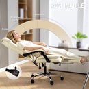 Sedia da Ufficio Reclinabile a 155° con Poggiapiedi Doppia Imbottitura e Rivestimento in Finta Pelle Beige      