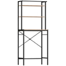 Mobile Sopra Lavatrice 67x40x161,8 cm a 3 Ripiani con Barra Appendiabiti in Legno e Acciaio Marrone e Nero      