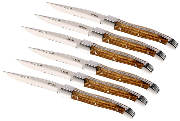 online Set 6 Coltelli da Bistecca Lama Seghettata Manico in Legno Steak Alps